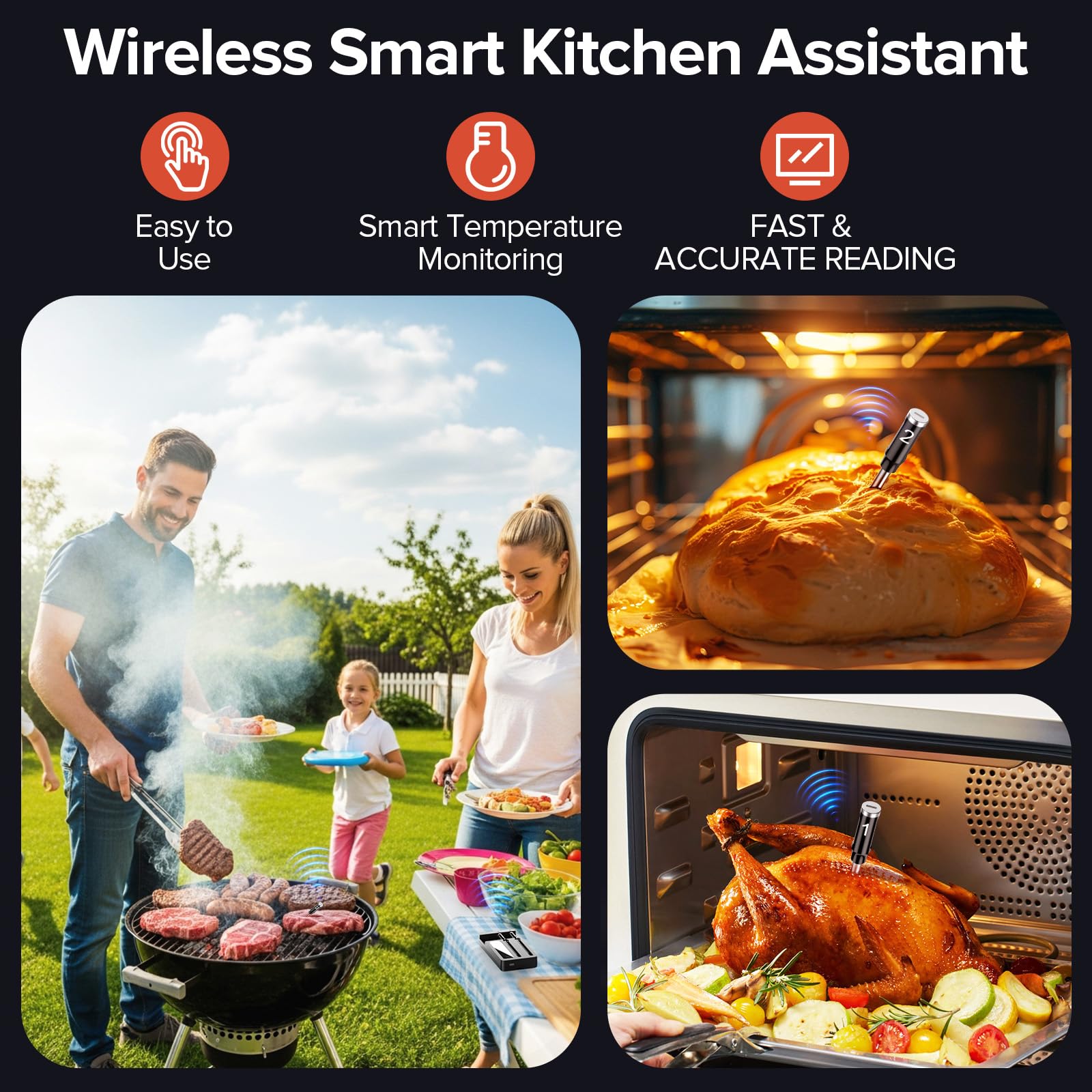 ROUUO dishwasher-safe probes enable quick, easy cleanup.