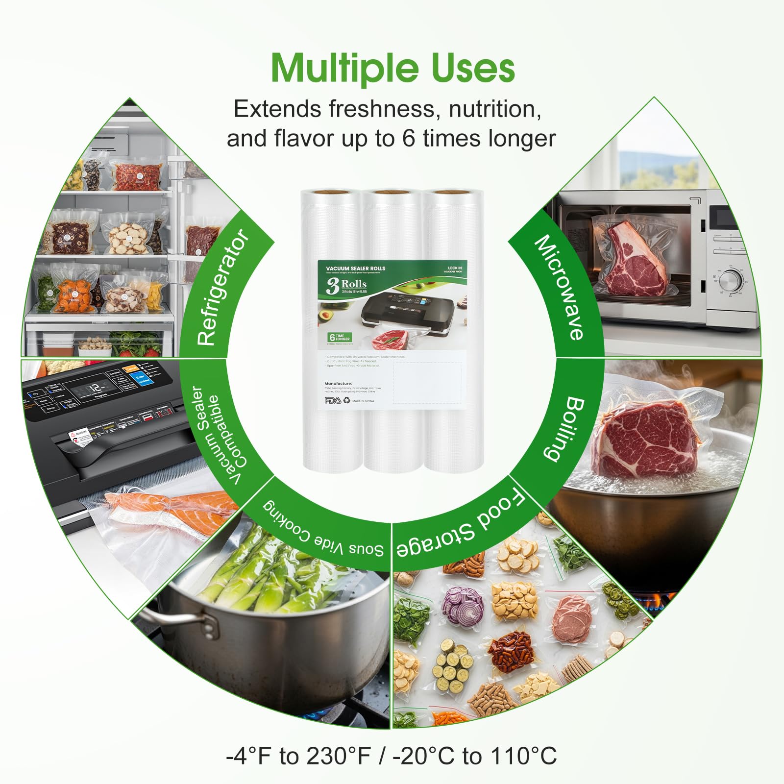 ROUUO leak-proof dual-layer design guards contents from leaks and freezer burn.