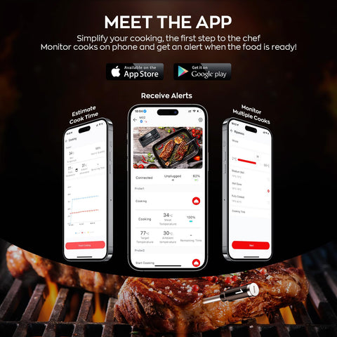 ROUUO versatile use: grill, smoker, oven, air fryer with precise readings.