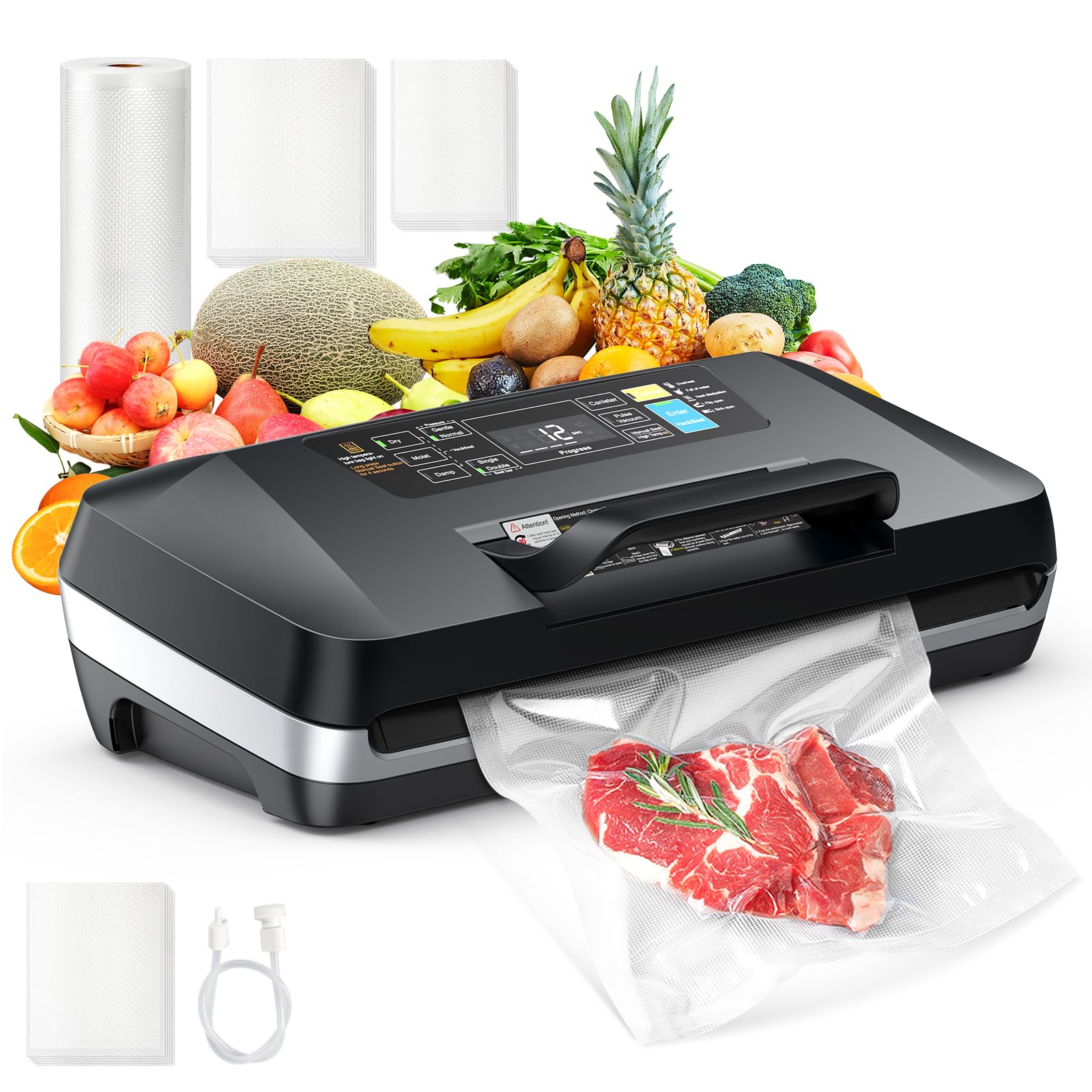 ROUUO vacuum sealer front view, compact kitchen design for rapid freshness preservation.