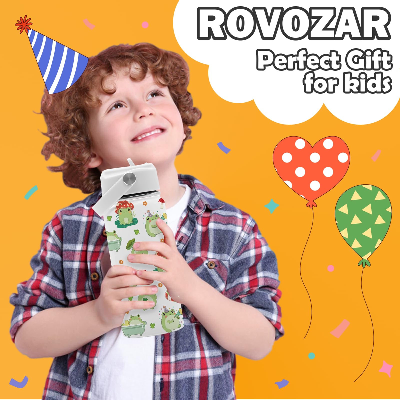 ROVOZAR frog design close-up showing cheerful illustration for kids.