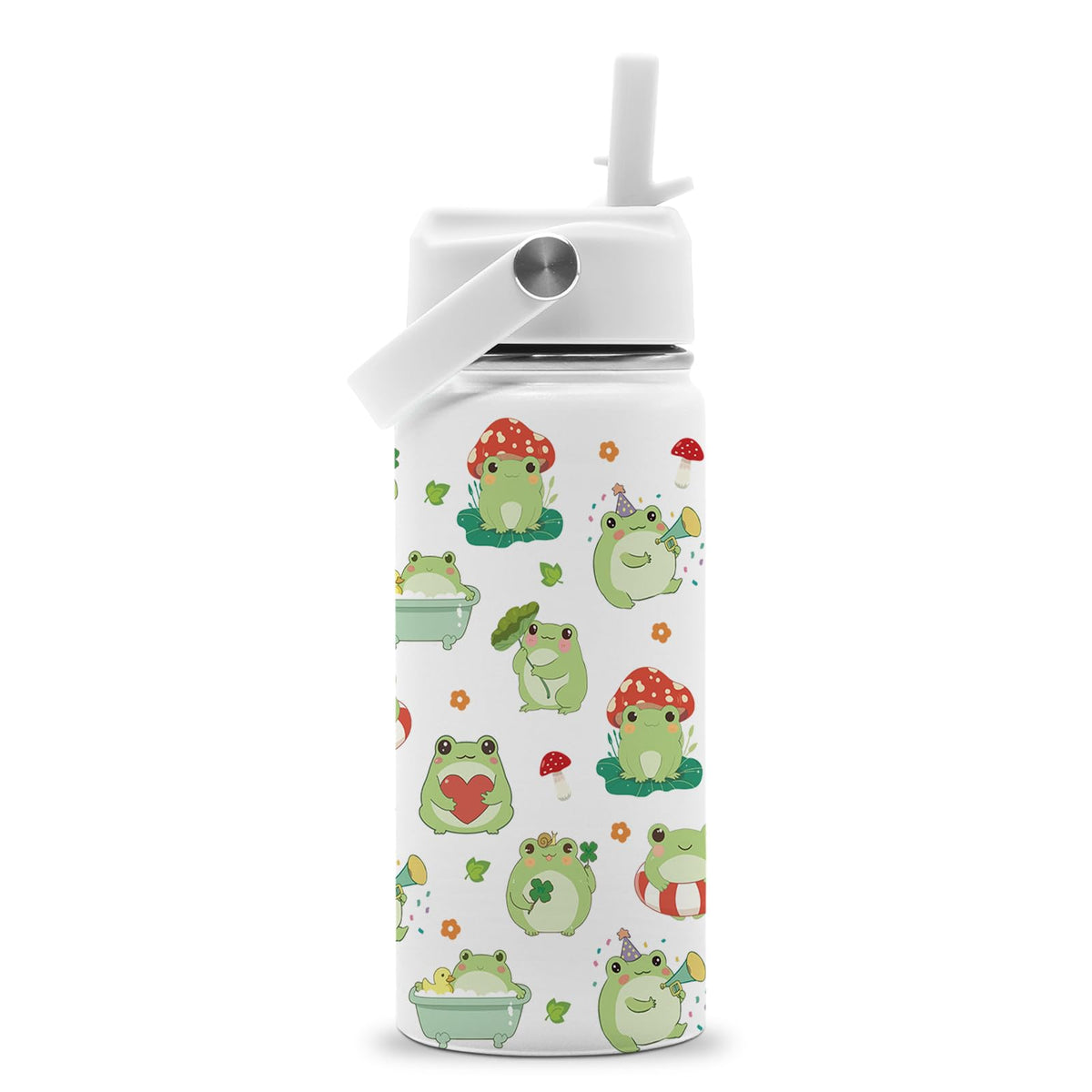 ROVOZAR frog water bottle 16oz with straw, ideal for school hydration.