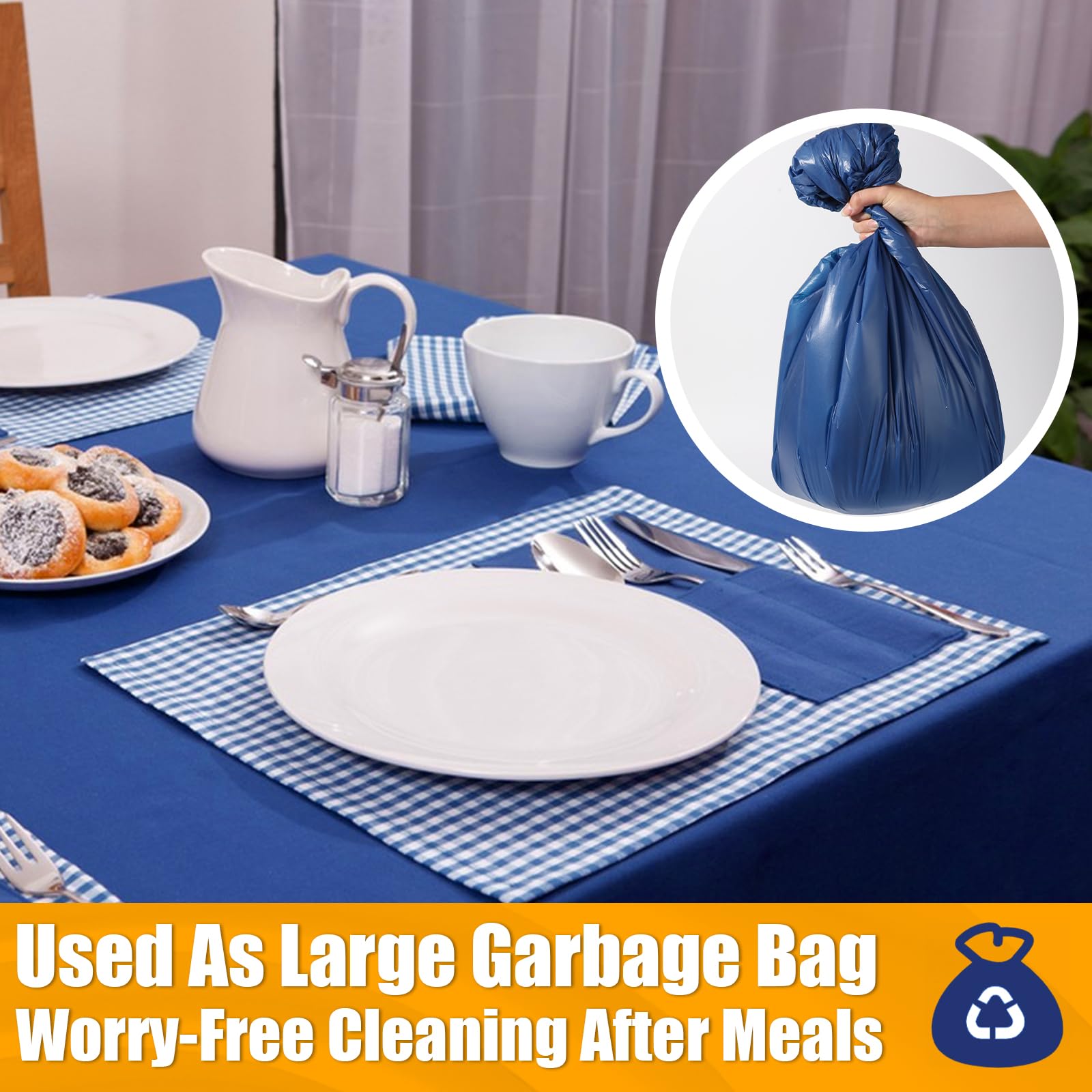 RowinsyDD blue disposable table cover ideal for weddings, holidays, and outdoor events.
