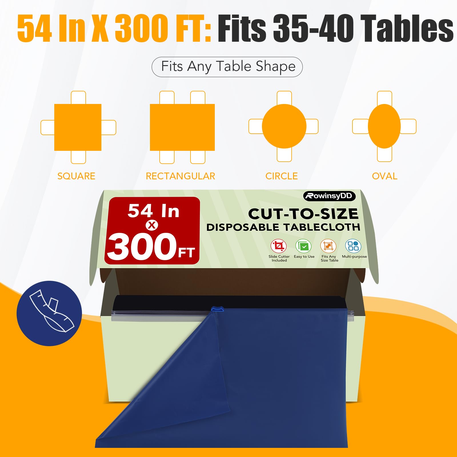 RowinsyDD disposable tablecloth for easy cleanup after meals and crafts.