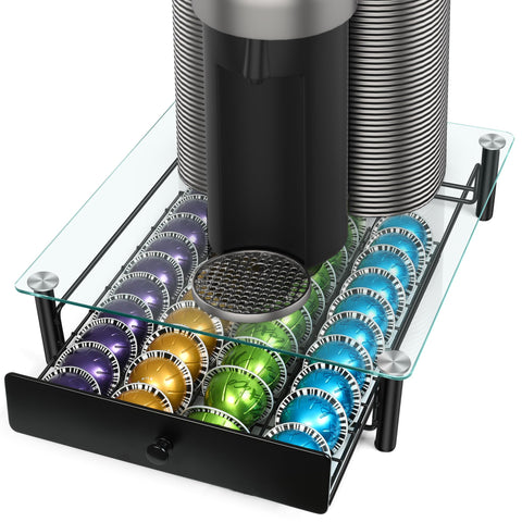 ROWISE coffee pod drawer with crystal glass top for at-a-glance pod visibility