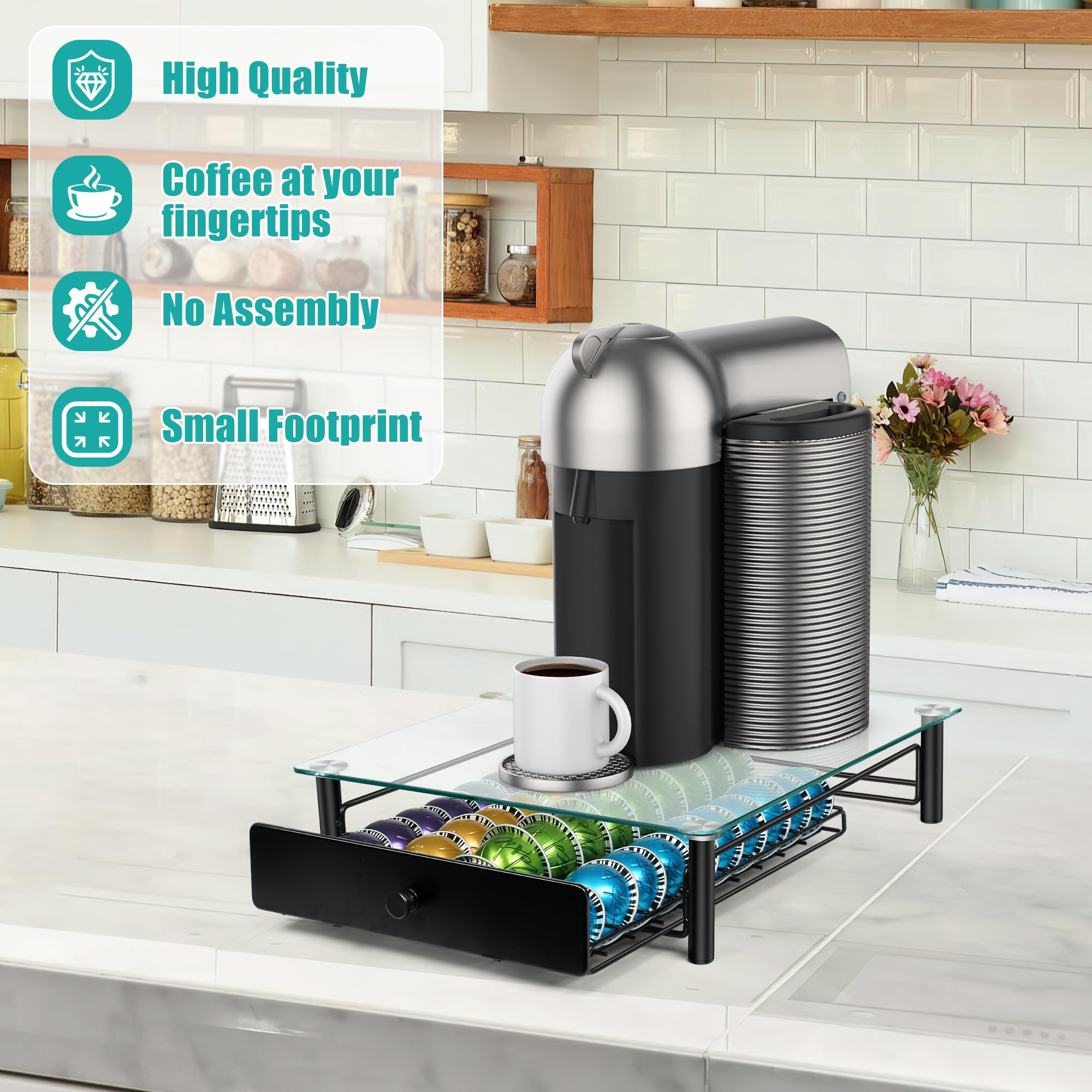 ROWISE drawer with smooth side rails ensures steady, drop-free pod slides