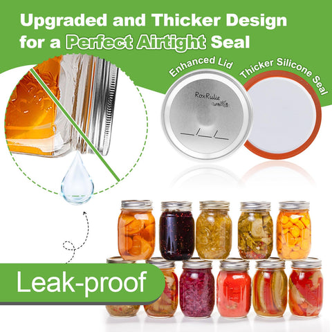 RoxRulie label-ready lids enable easy dating and organization of preserves.