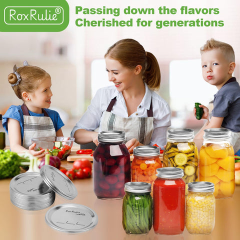 RoxRulie packaging shows 150 regular-mouth lids with a lifetime warranty and service.