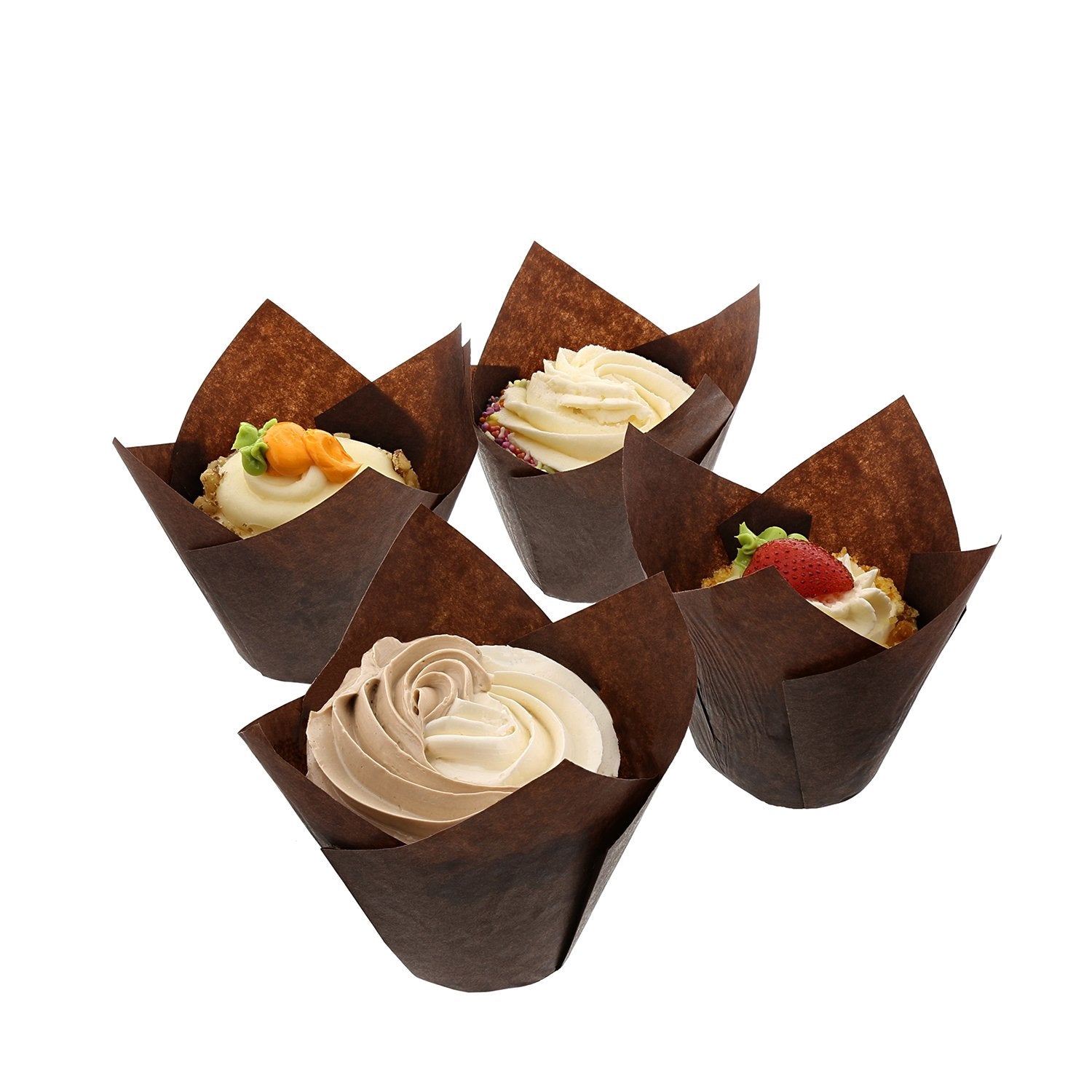 Royal Brown Tulip Style baking cups add a professional flair to displays and packaging
