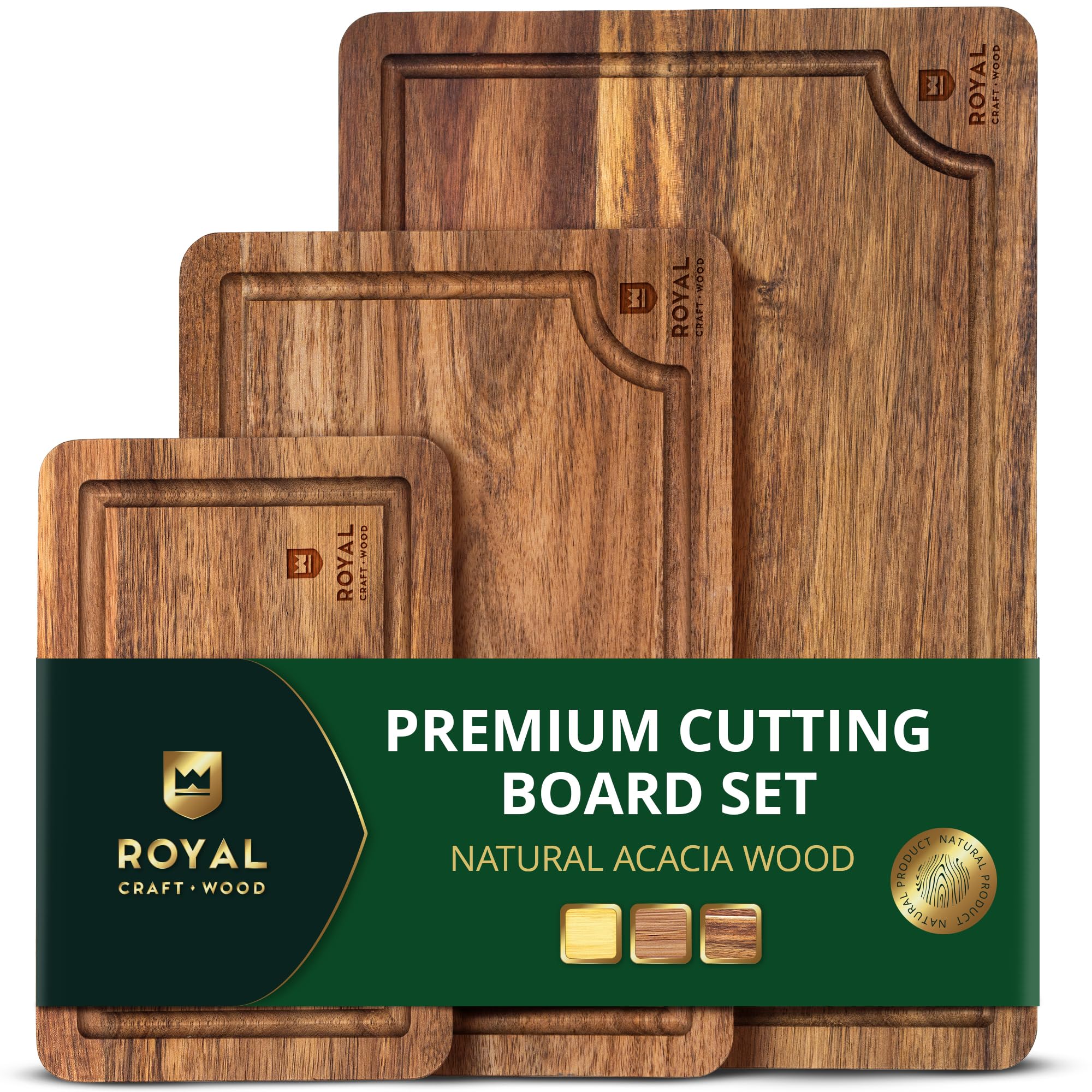 ROYAL CRAFT WOOD Acacia cutting board large with rich grain, ideal for carving