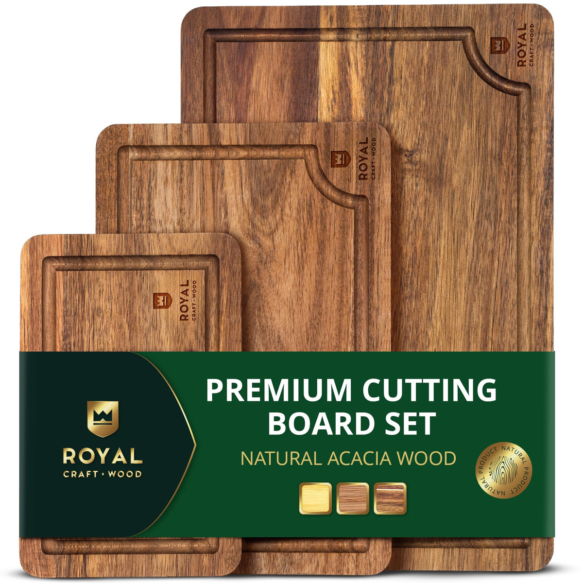 ROYAL CRAFT WOOD Acacia cutting board large with rich grain, ideal for carving