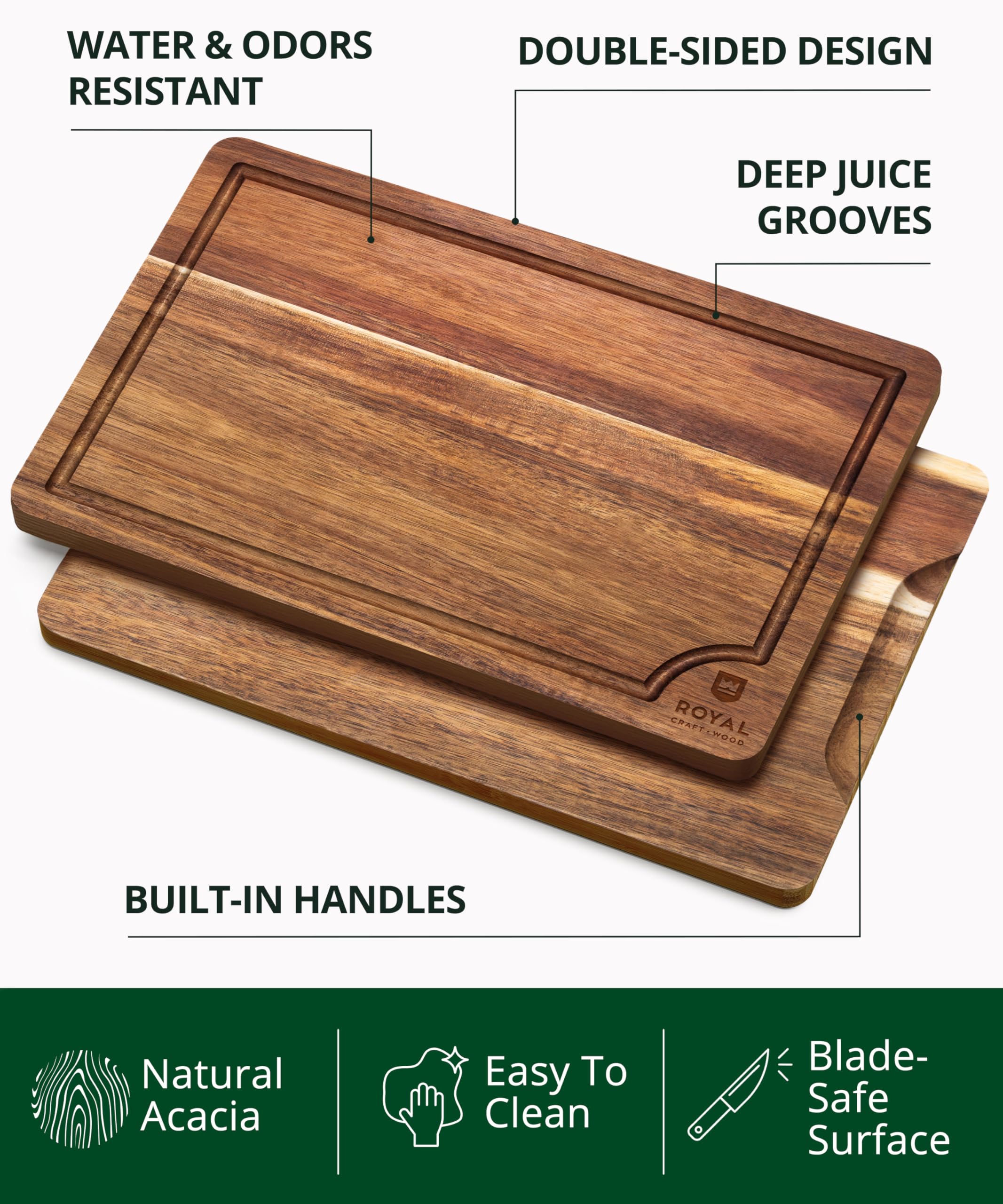 ROYAL CRAFT WOOD Acacia cutting board medium for meal prep and chopping