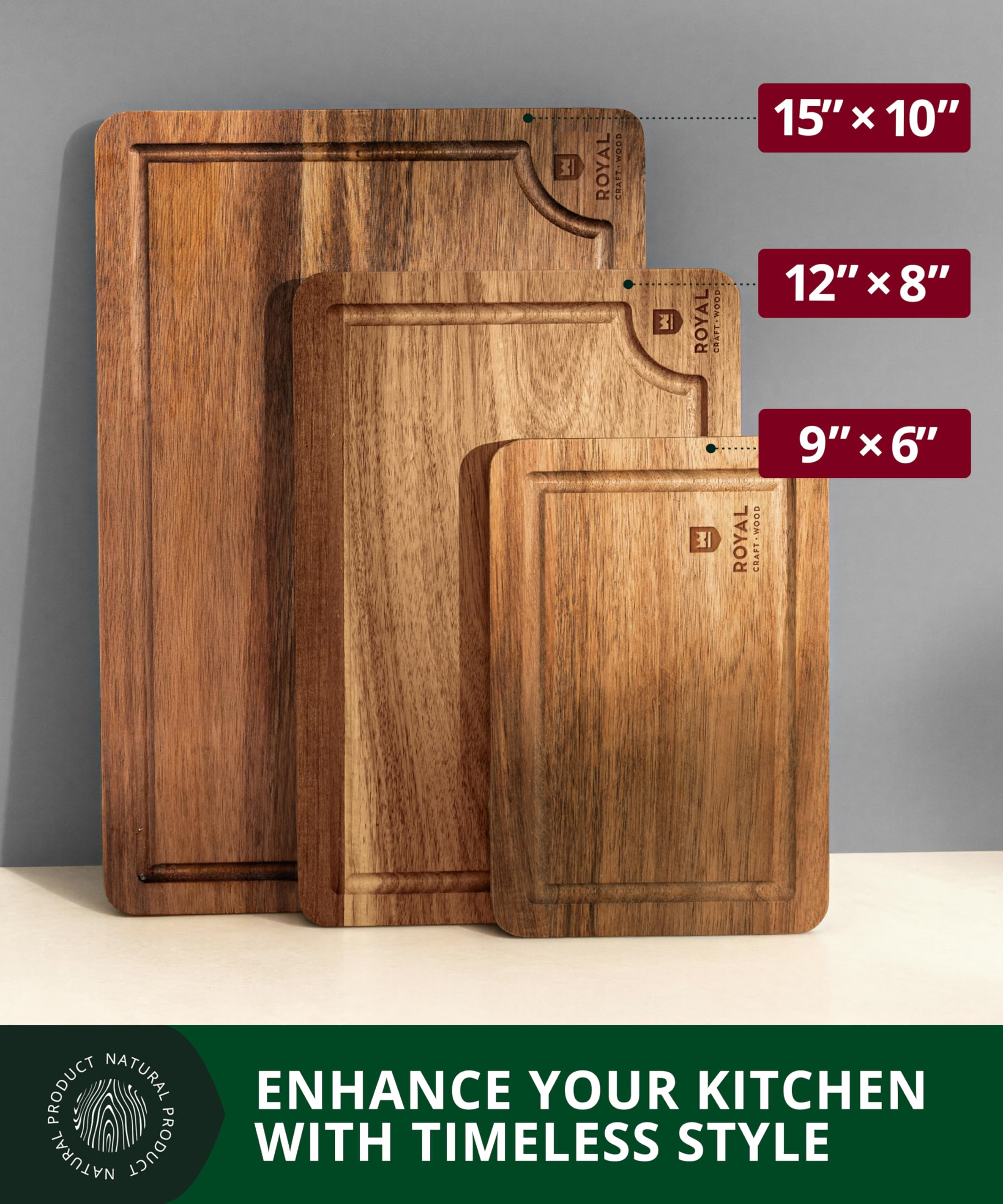 ROYAL CRAFT WOOD Acacia board with deep juice grooves to catch liquids