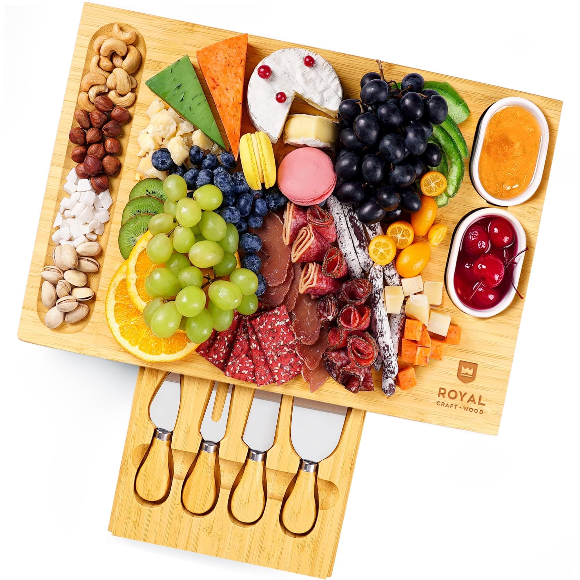 ROYAL CRAFT WOOD bamboo cheese board with knife set for elegant entertaining.