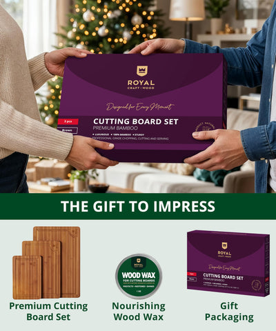 ROYAL CRAFT WOOD board with juice groove catches liquids during meat or fruit prep