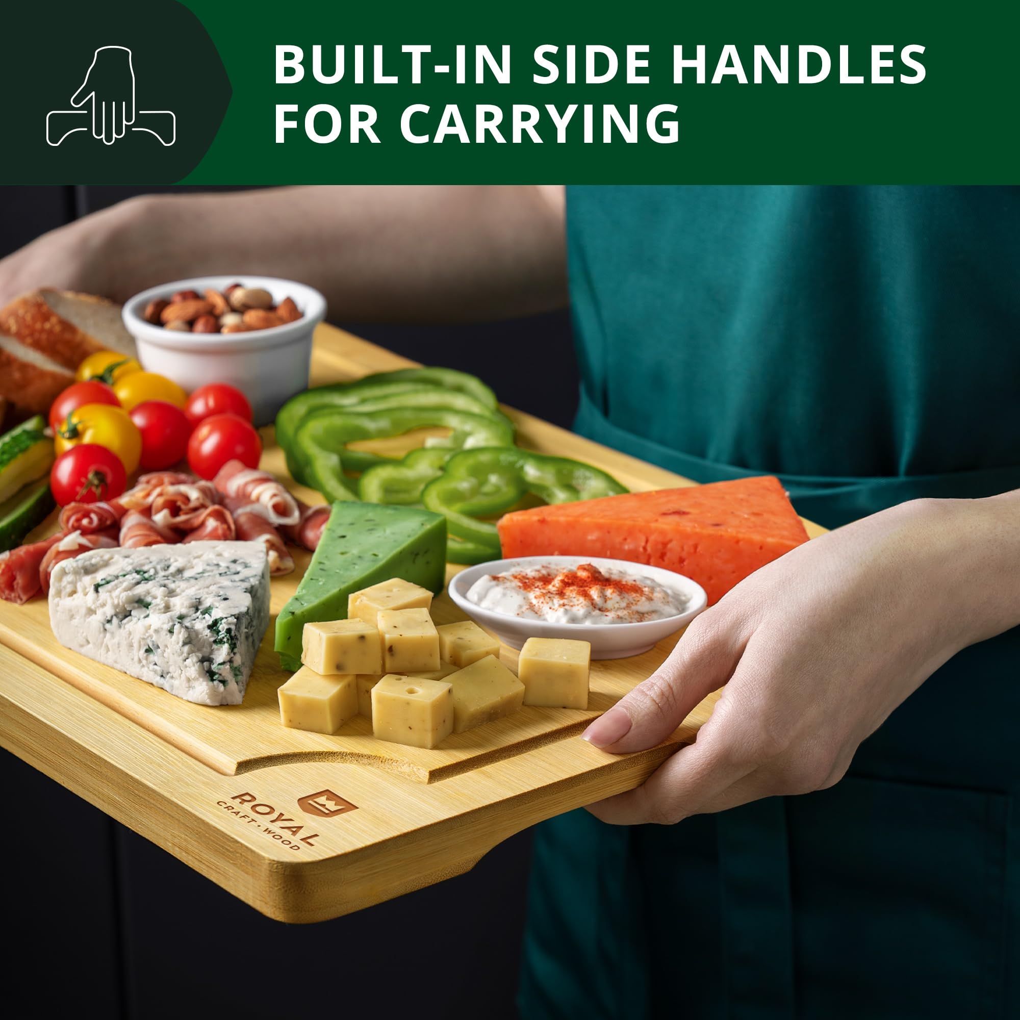 Royal Craft Wood bamboo board knife-friendly surface preserves blade edges
