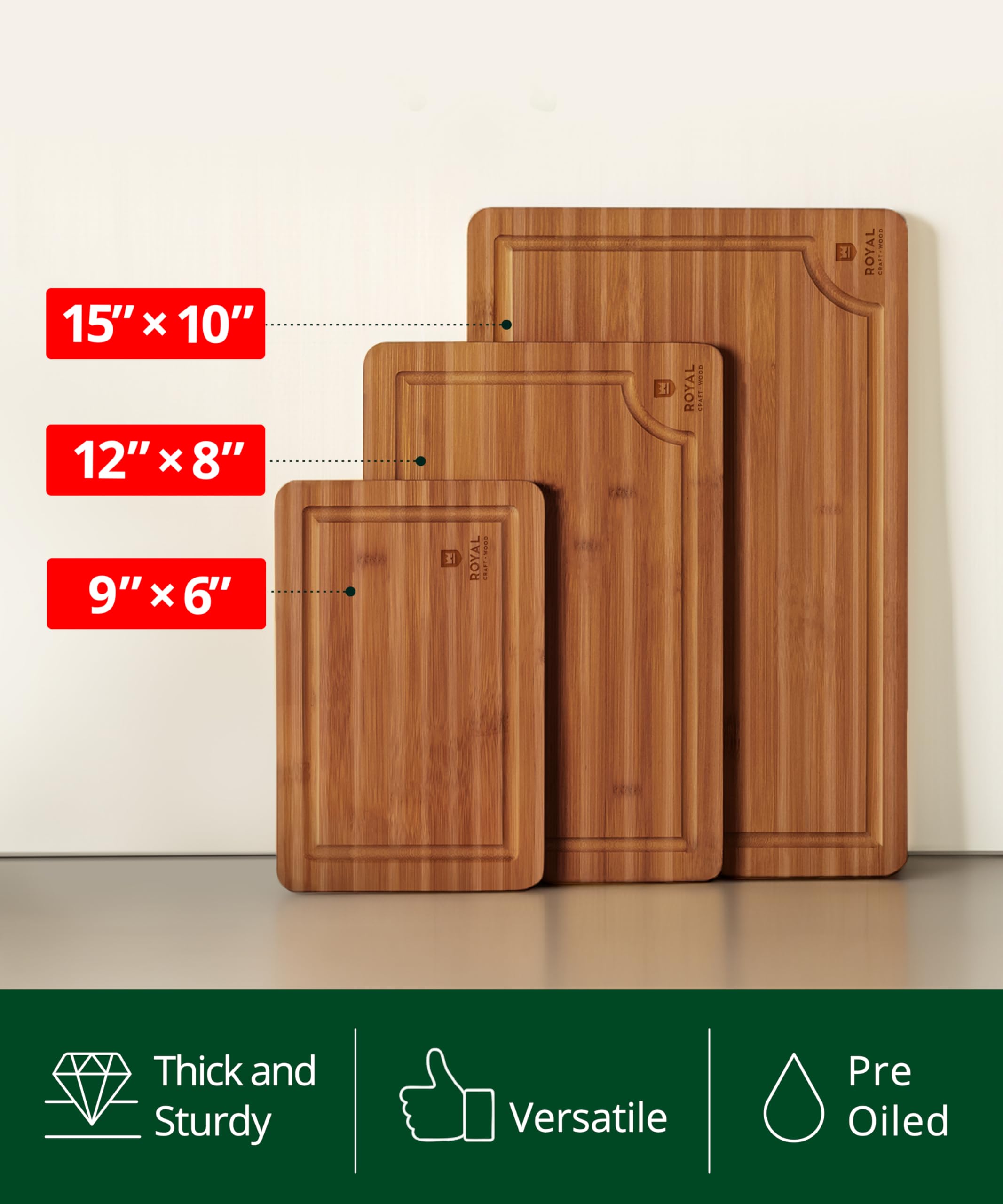 ROYAL CRAFT WOOD bamboo cutting board set 9x6 compact surface for quick tasks