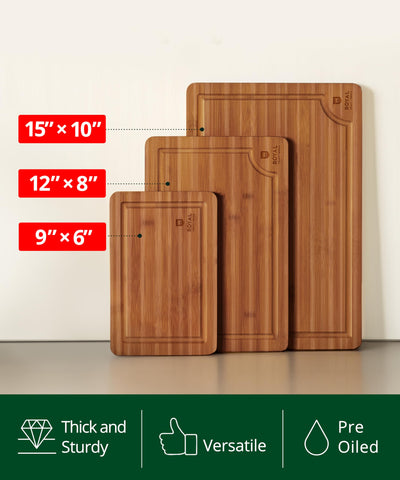 ROYAL CRAFT WOOD bamboo cutting board set 9x6 compact surface for quick tasks