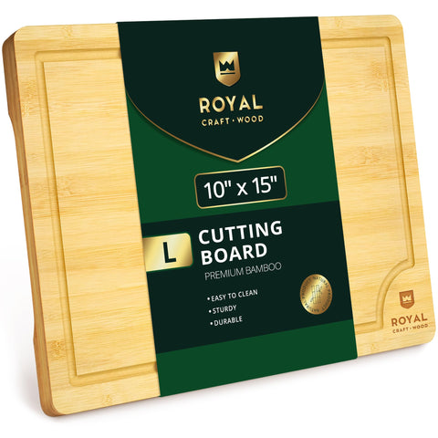 Royal Craft Wood bamboo cutting board top view showing juice groove for tidy prep