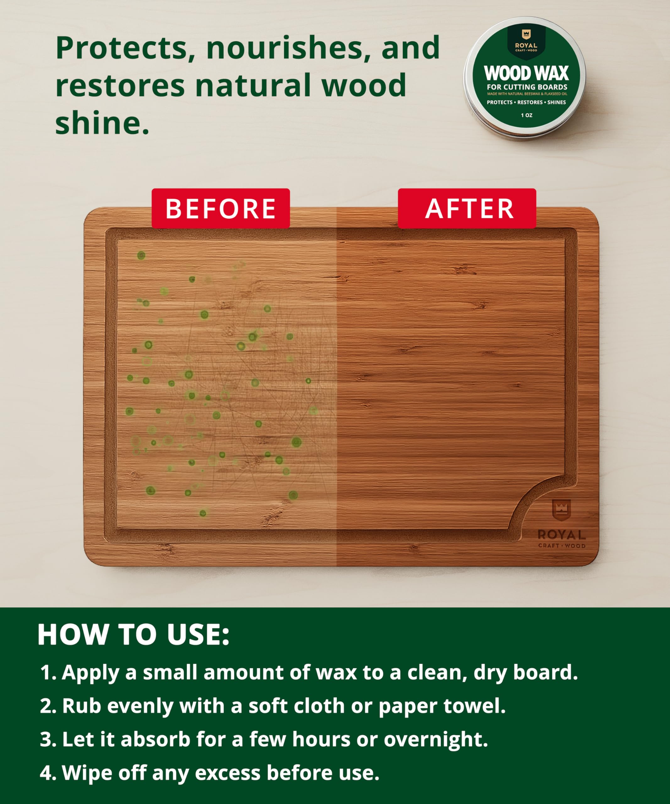 ROYAL CRAFT WOOD included wood wax nourishes and protects the surface