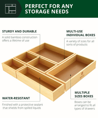 Royal Craft Wood bamboo organizers on a countertop for easy access to essentials.