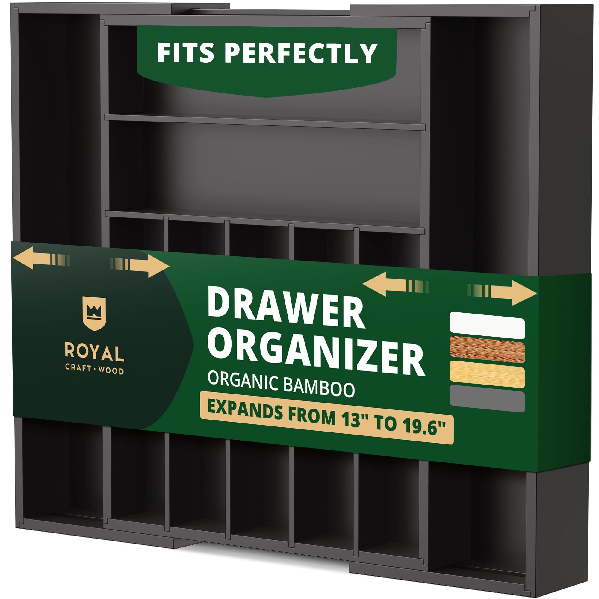 ROYAL CRAFT WOOD bamboo drawer organizer 9-slot layout for silverware