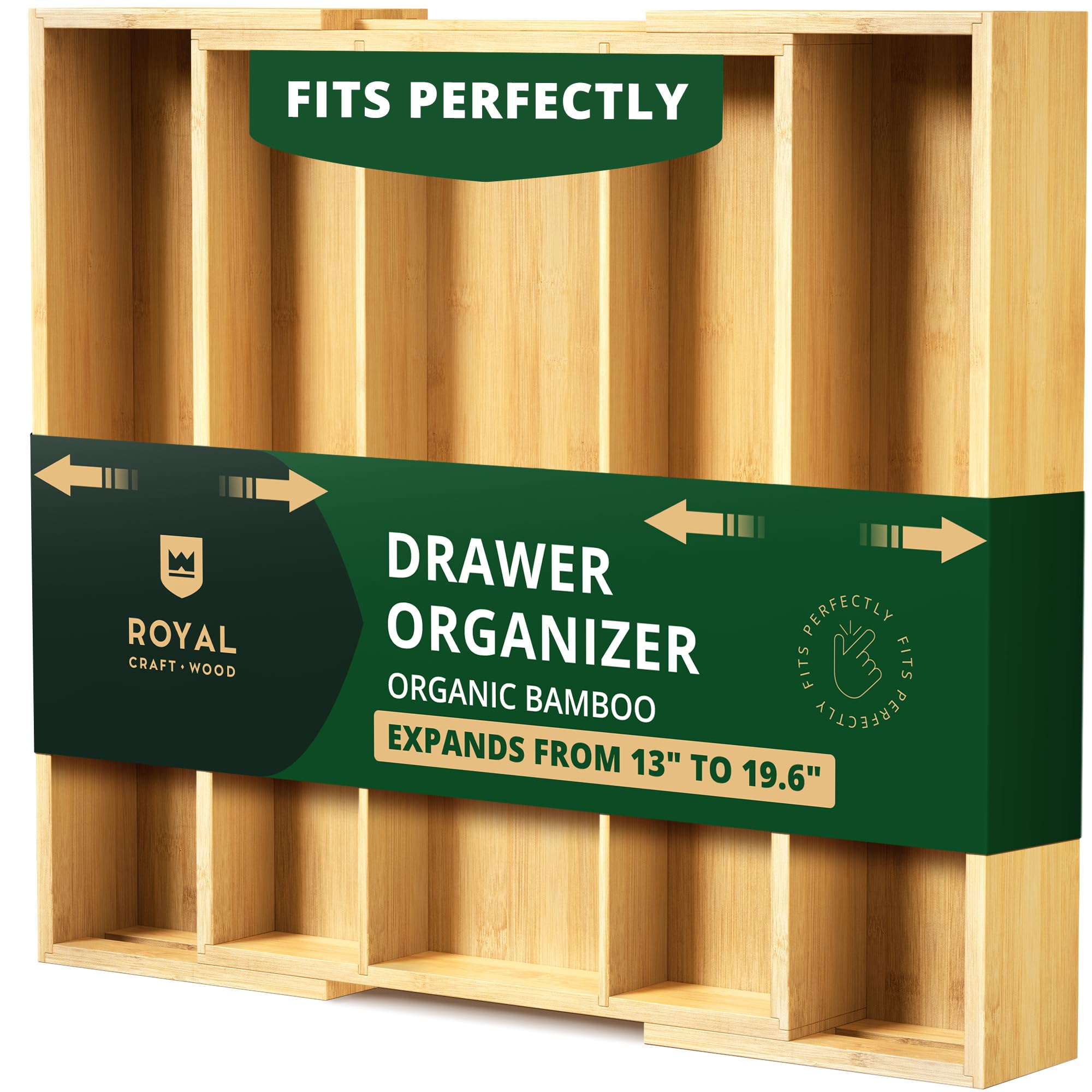 ROYAL CRAFT WOOD bamboo drawer organizer with silverware tray keeps utensils neatly arranged
