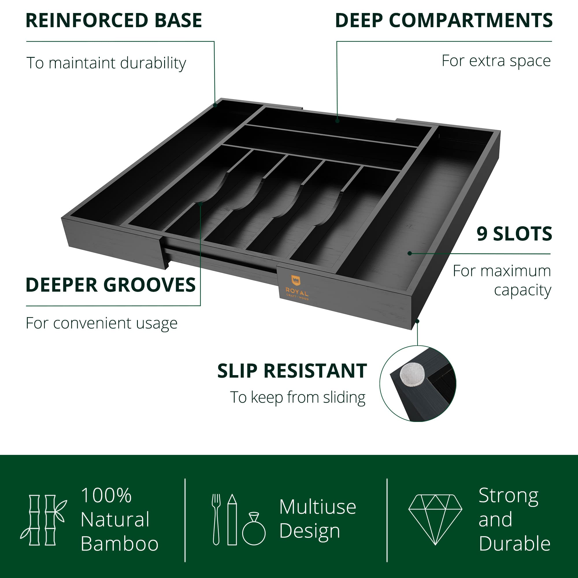 ROYAL CRAFT WOOD expandable organizer fits drawers of varying sizes