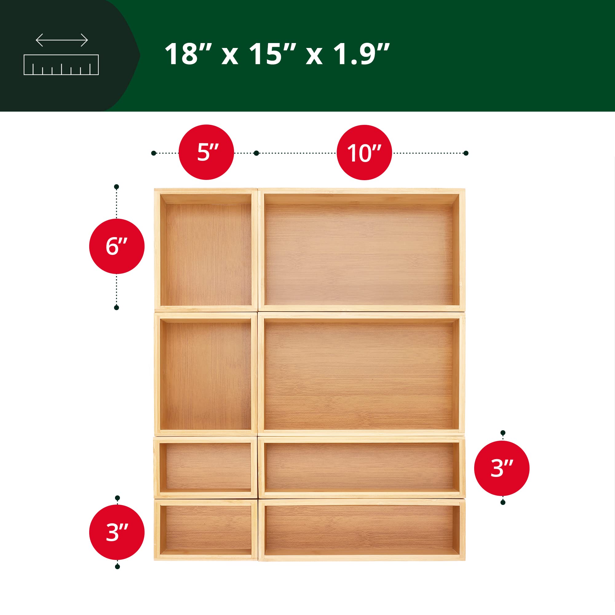 ROYAL CRAFT WOOD eight-piece bamboo storage trays neatly divide items