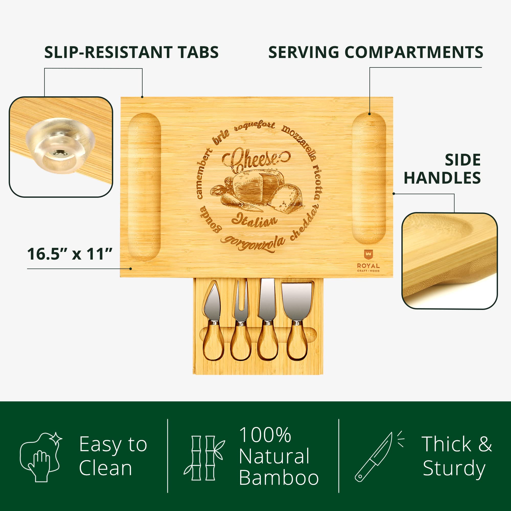 ROYAL CRAFT WOOD charcuterie board side handles simplify passing cheese trays
