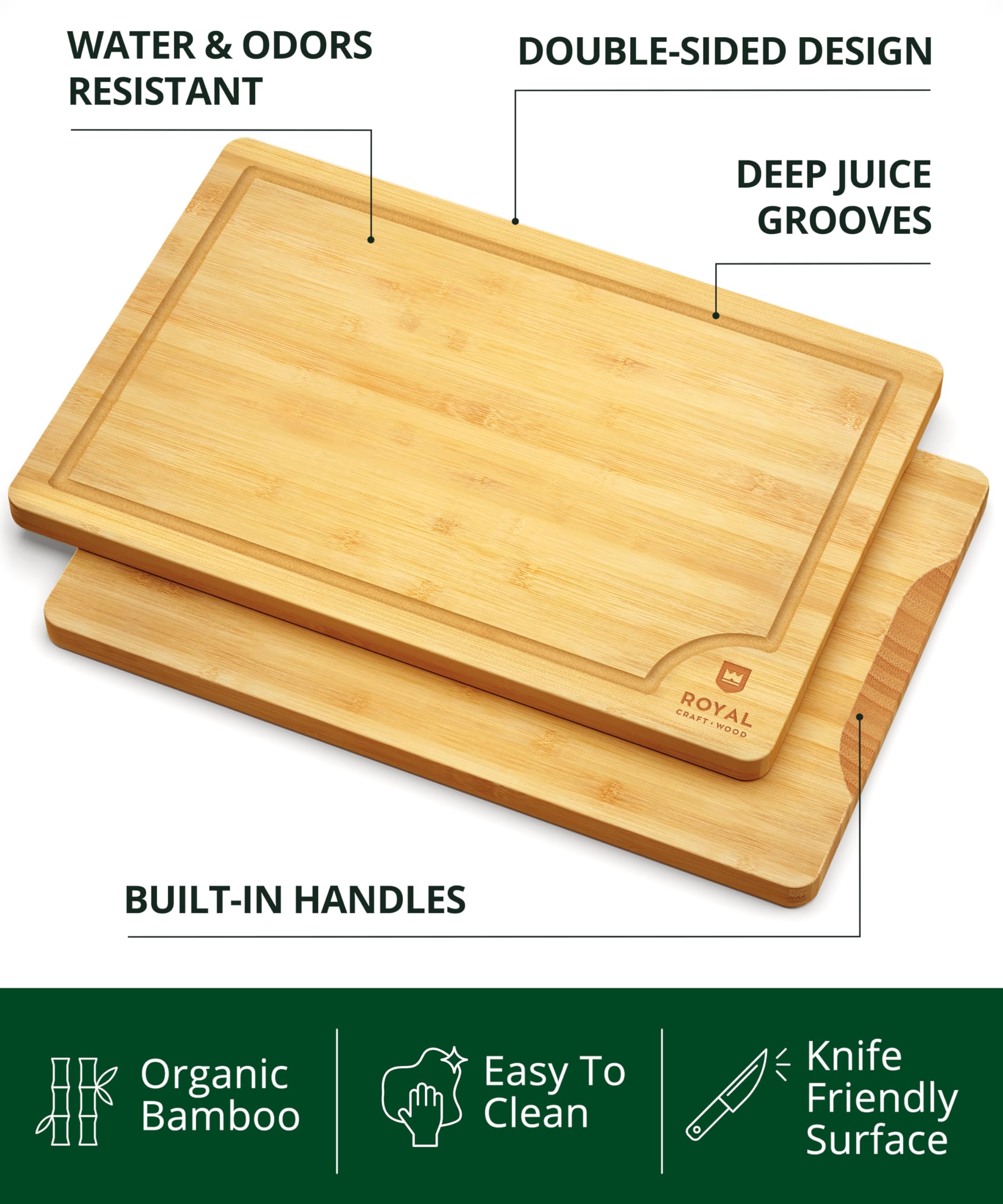ROYAL CRAFT WOOD board with built-in side handles for easy transport.