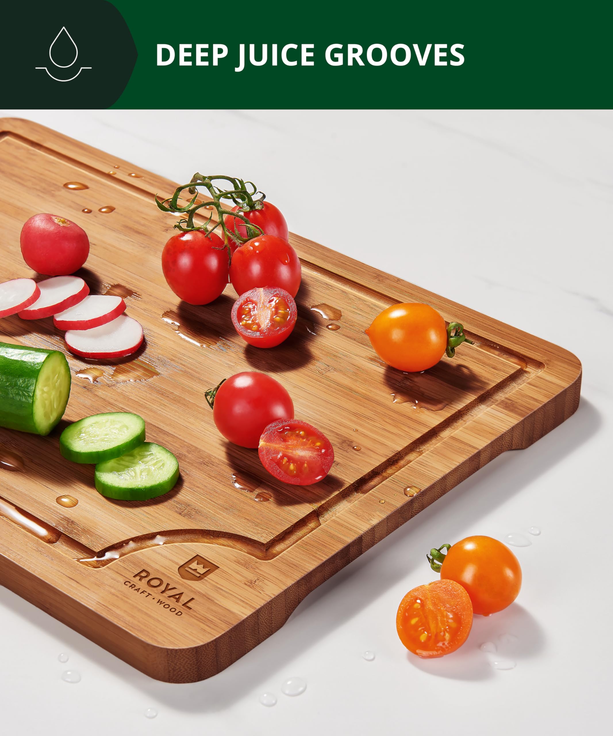ROYAL CRAFT WOOD smooth bamboo surface resists stains and odors.