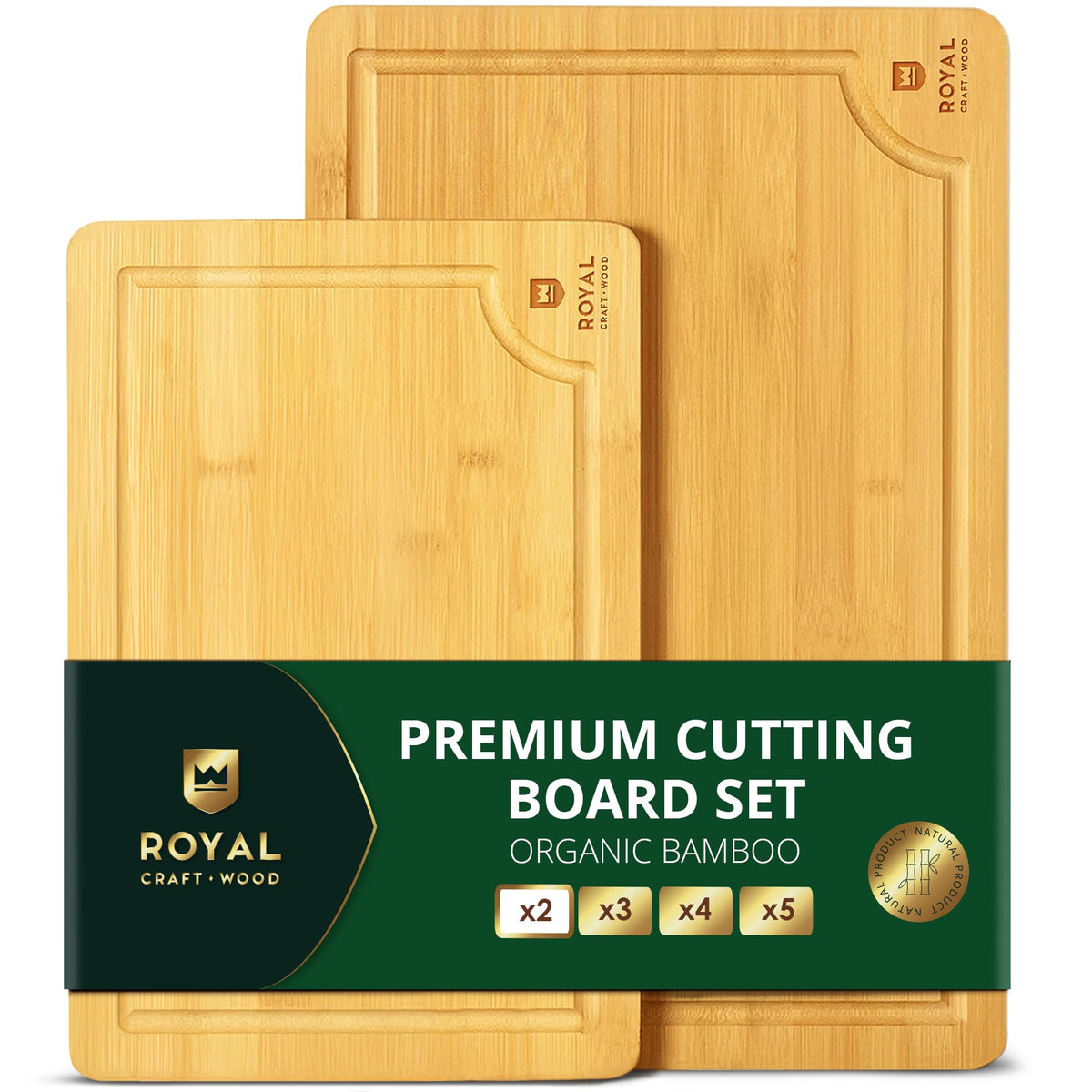 ROYAL CRAFT WOOD large bamboo cutting board with side handles for easy transferring.