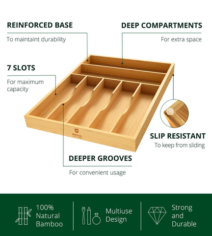 ROYAL CRAFT WOOD deep slots maximize drawer capacity for utensils.