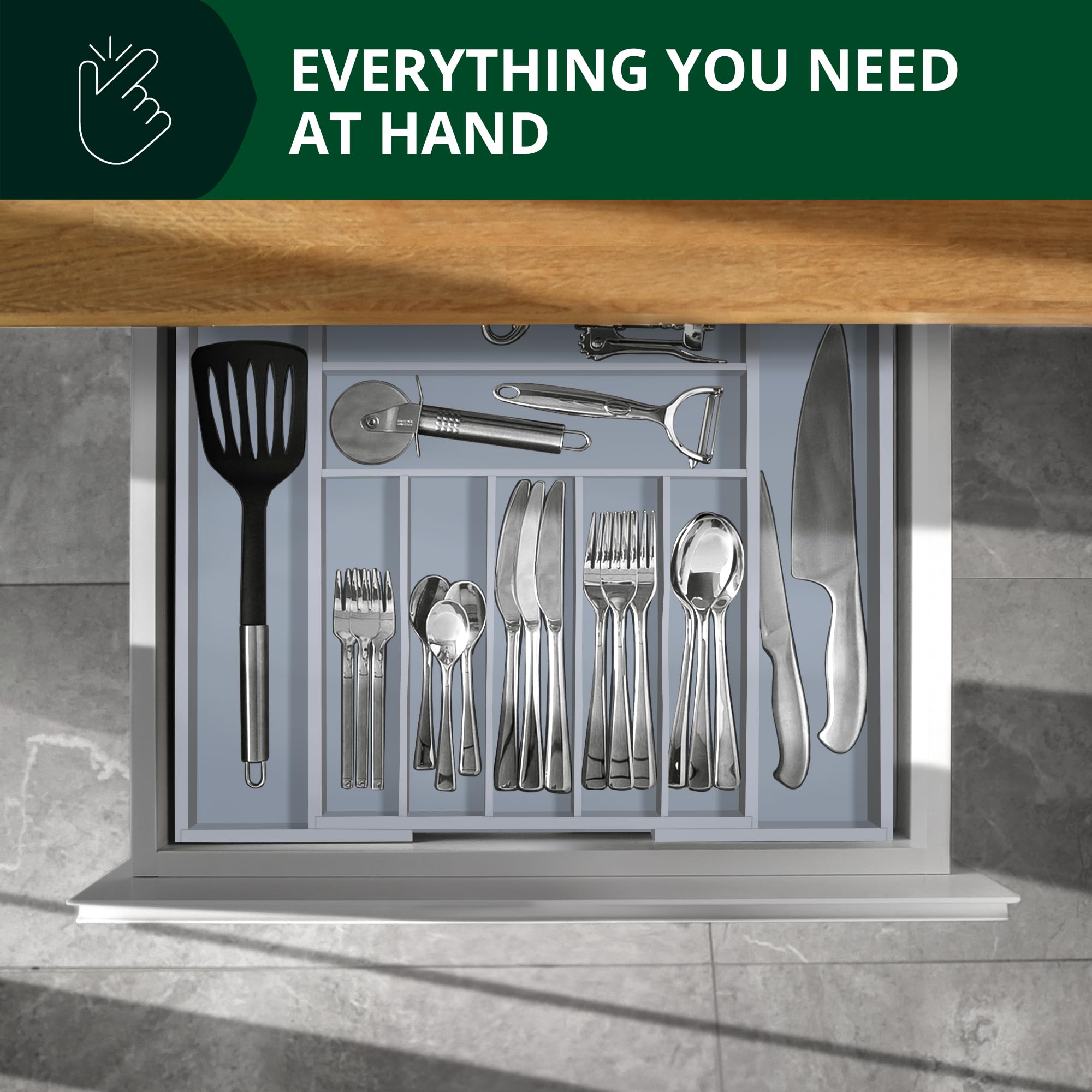 ROYAL CRAFT WOOD deep-slots flatware tray keeps utensils within easy reach during cooking