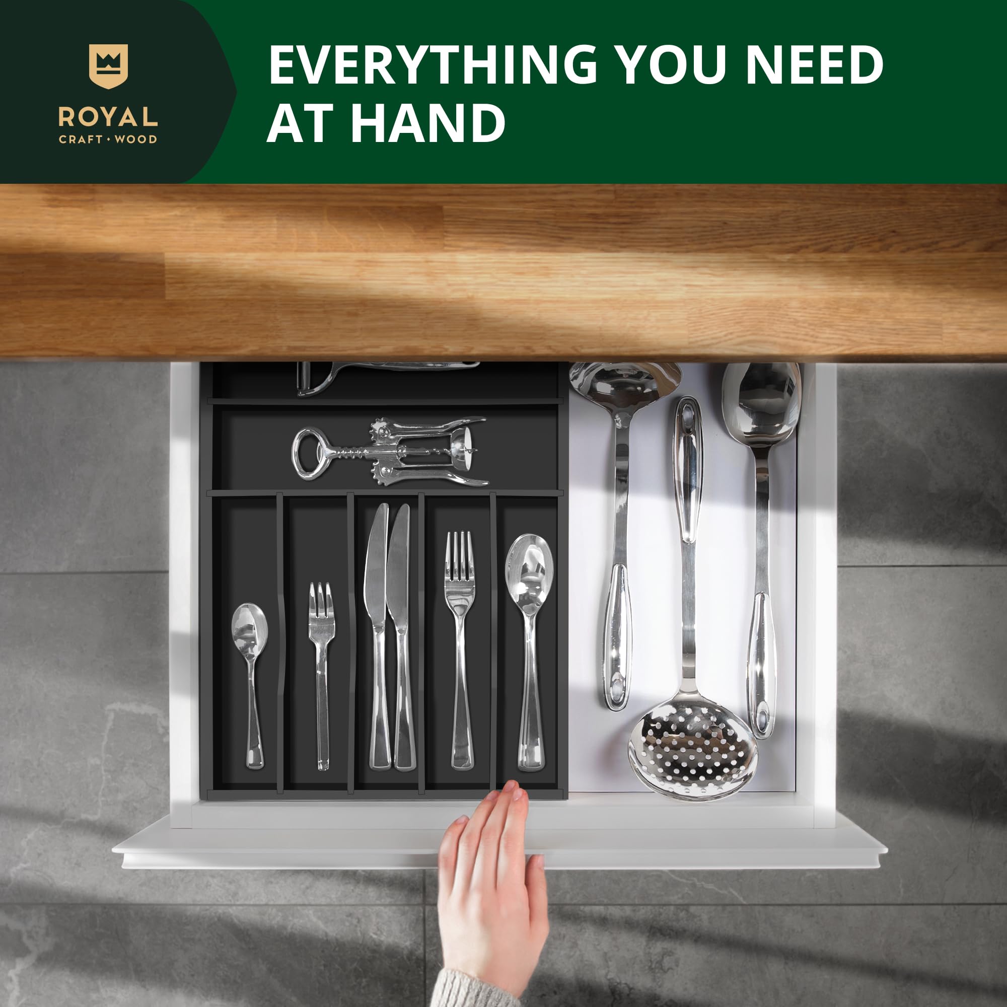 Royal Craft Wood drawer divider grooved design for stable separation.