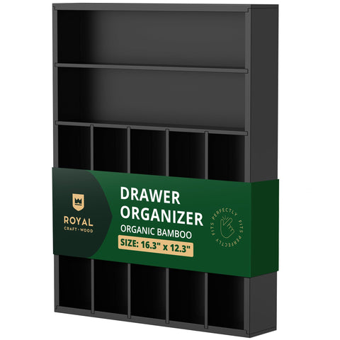 Royal Craft Wood 7-slot drawer organizer front view enhances kitchen organization.