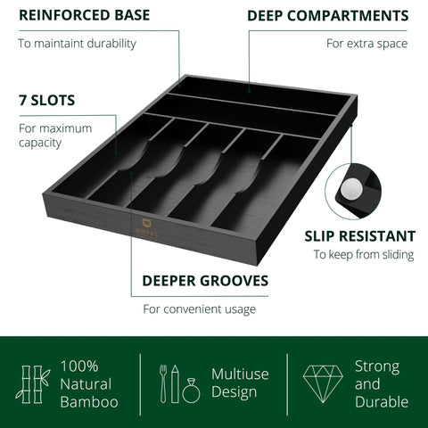 Royal Craft Wood 7-slot drawer organizer side view shows slim silhouette.