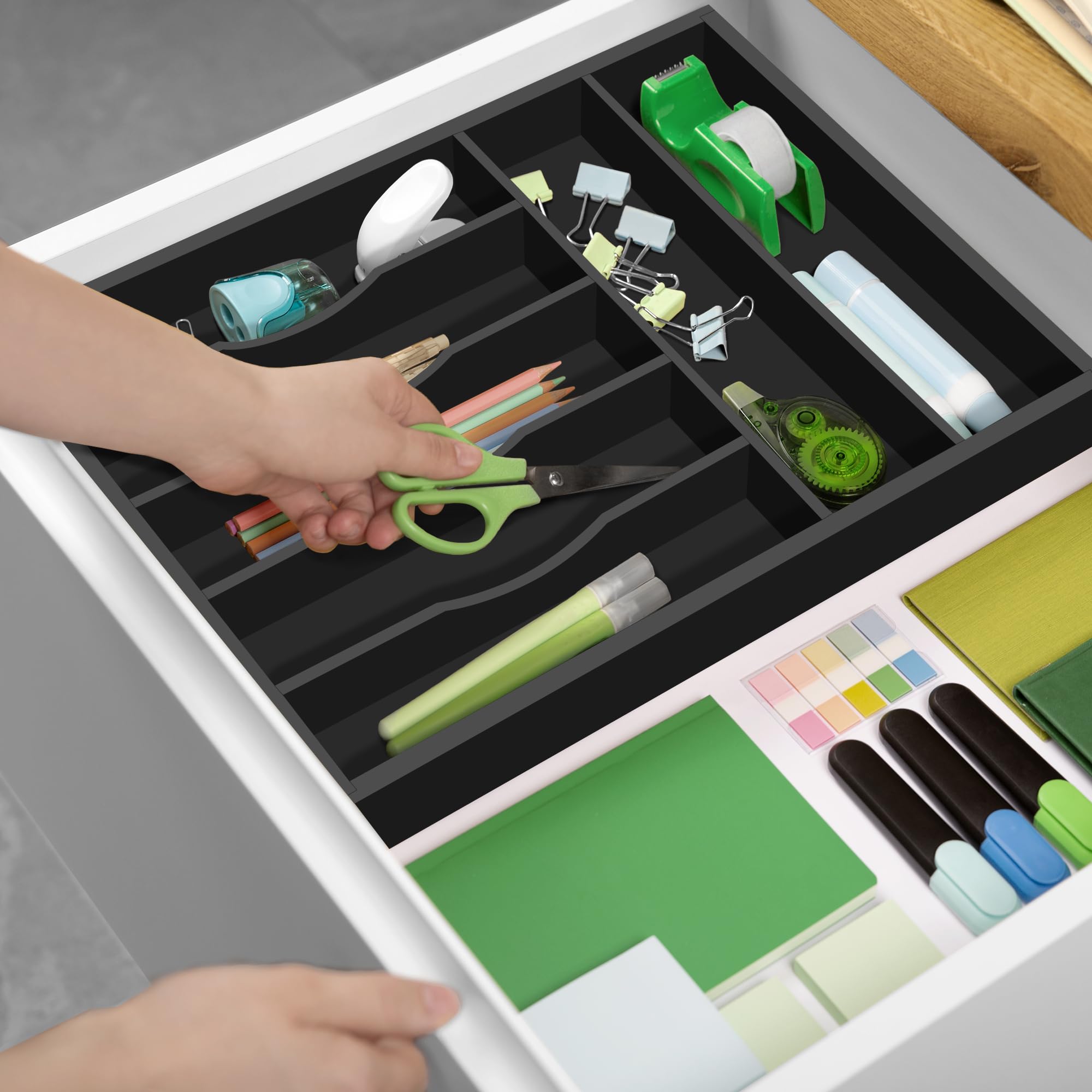 Royal Craft Wood organizer dimensions 16.3 by 12.3 inches for standard drawers.