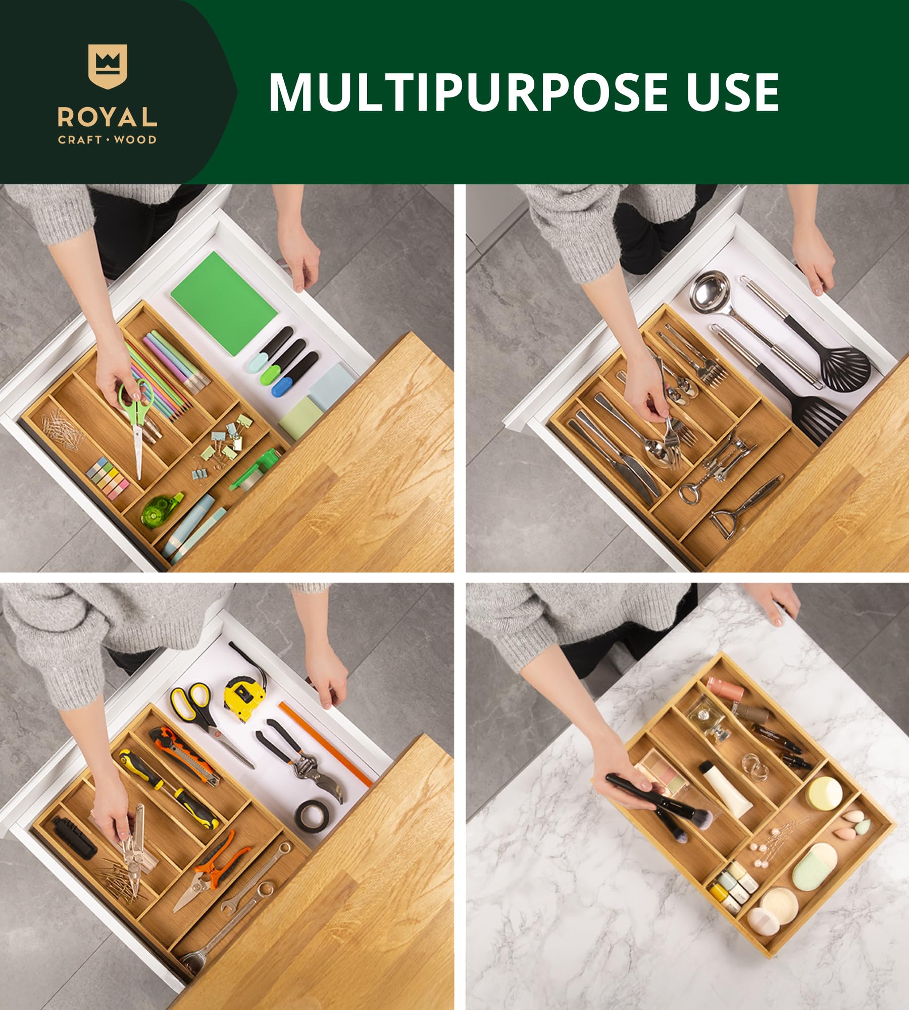 ROYAL CRAFT WOOD durable base supports heavy cutlery and tools.