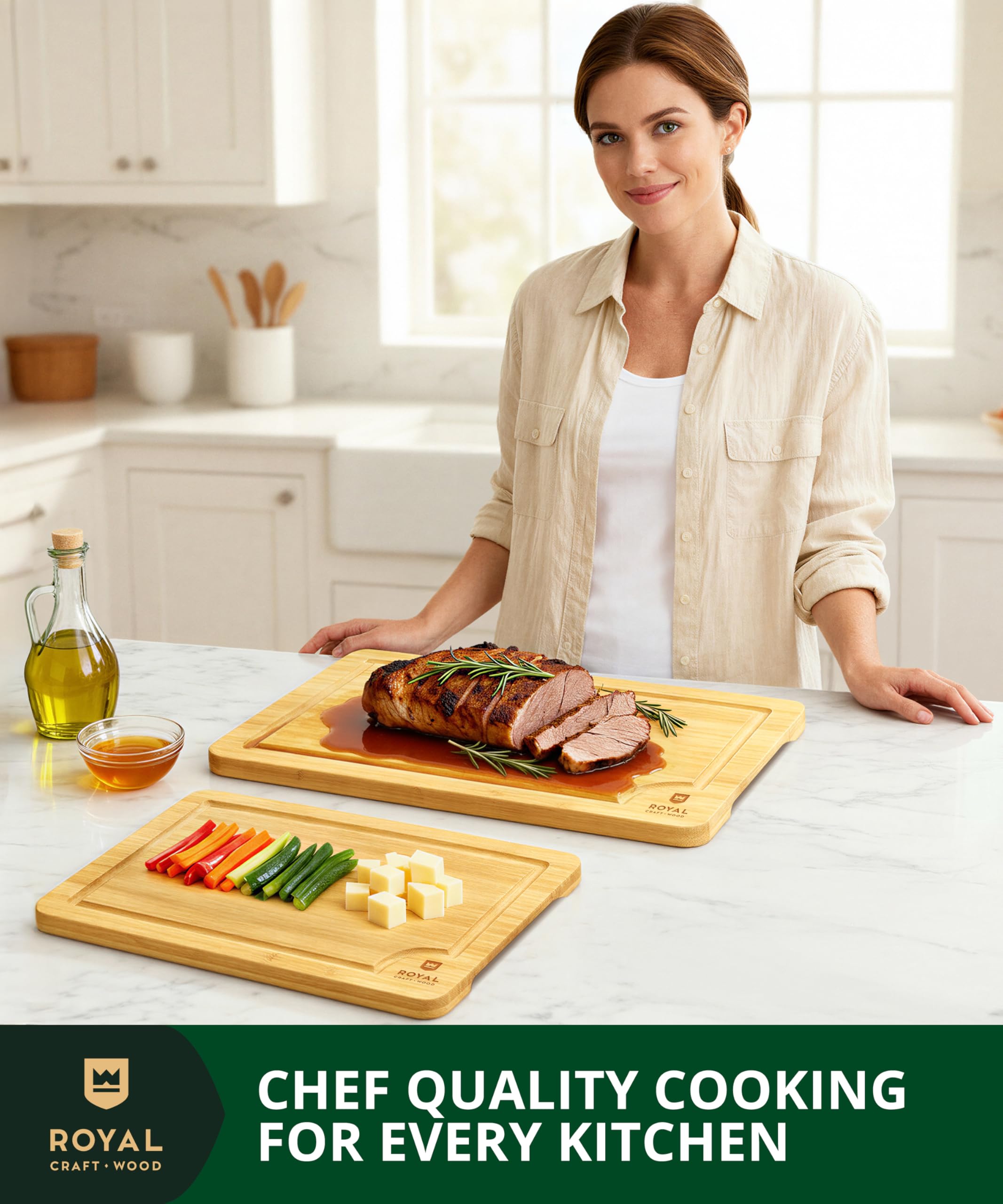 ROYAL CRAFT WOOD easy-clean bamboo boards simplify maintenance.