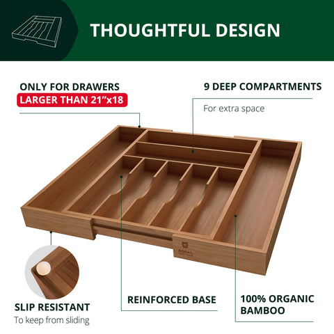 Royal Craft Wood close-up of grooved dividers for precise utensil separation.