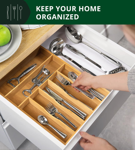 ROYAL CRAFT WOOD grooved drawer dividers keep cutlery neatly separated.