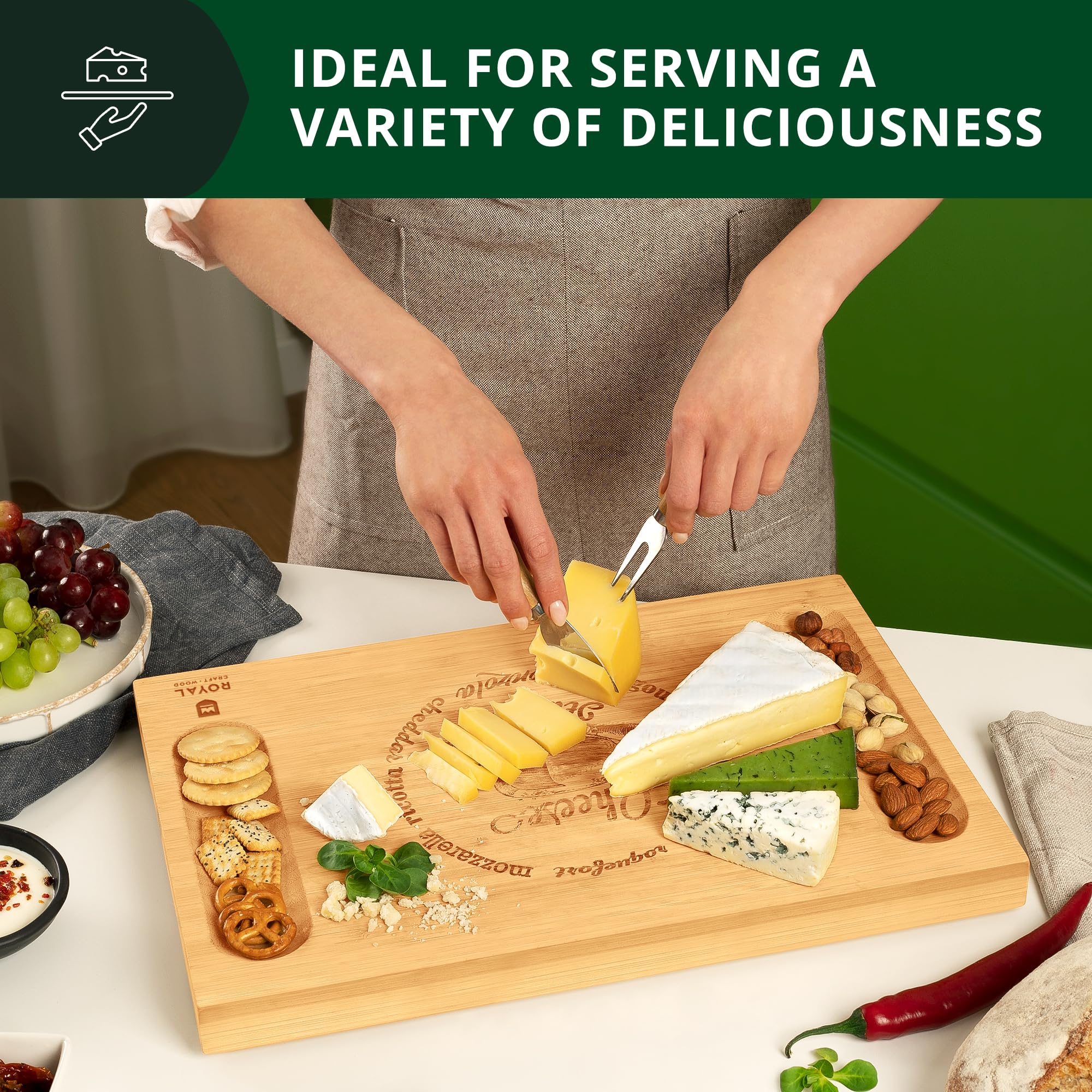 ROYAL CRAFT WOOD board with grooved compartments for organized serving
