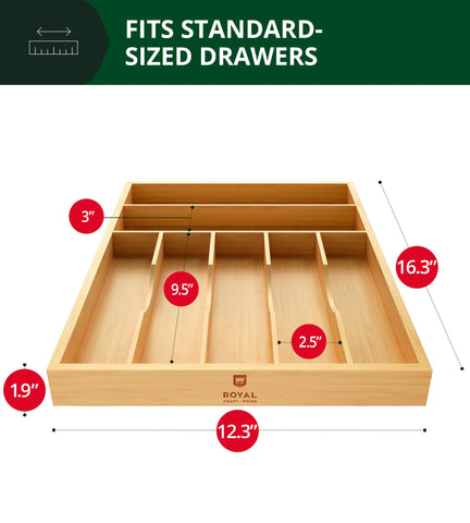 ROYAL CRAFT WOOD kitchen drawer organizer 7-slot highlights organized flatware.