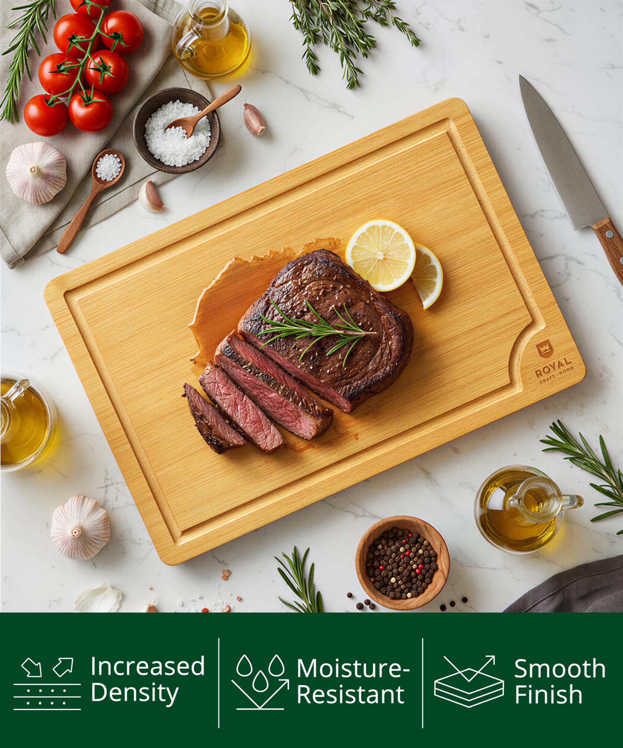 ROYAL CRAFT WOOD knife-friendly surface helps maintain blade sharpness.