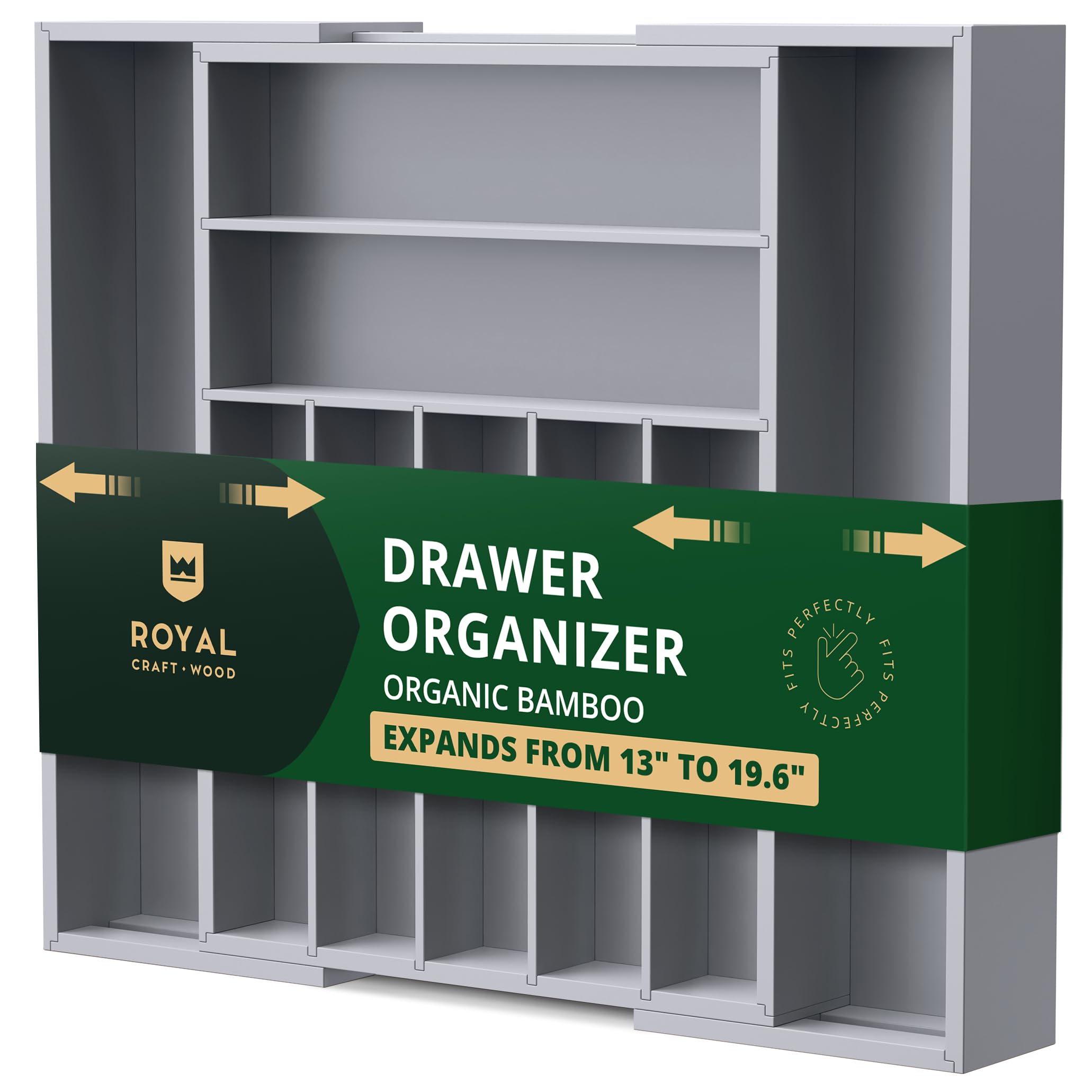 ROYAL CRAFT WOOD luxury bamboo drawer organizer with nine slots keeps cutlery neatly arranged