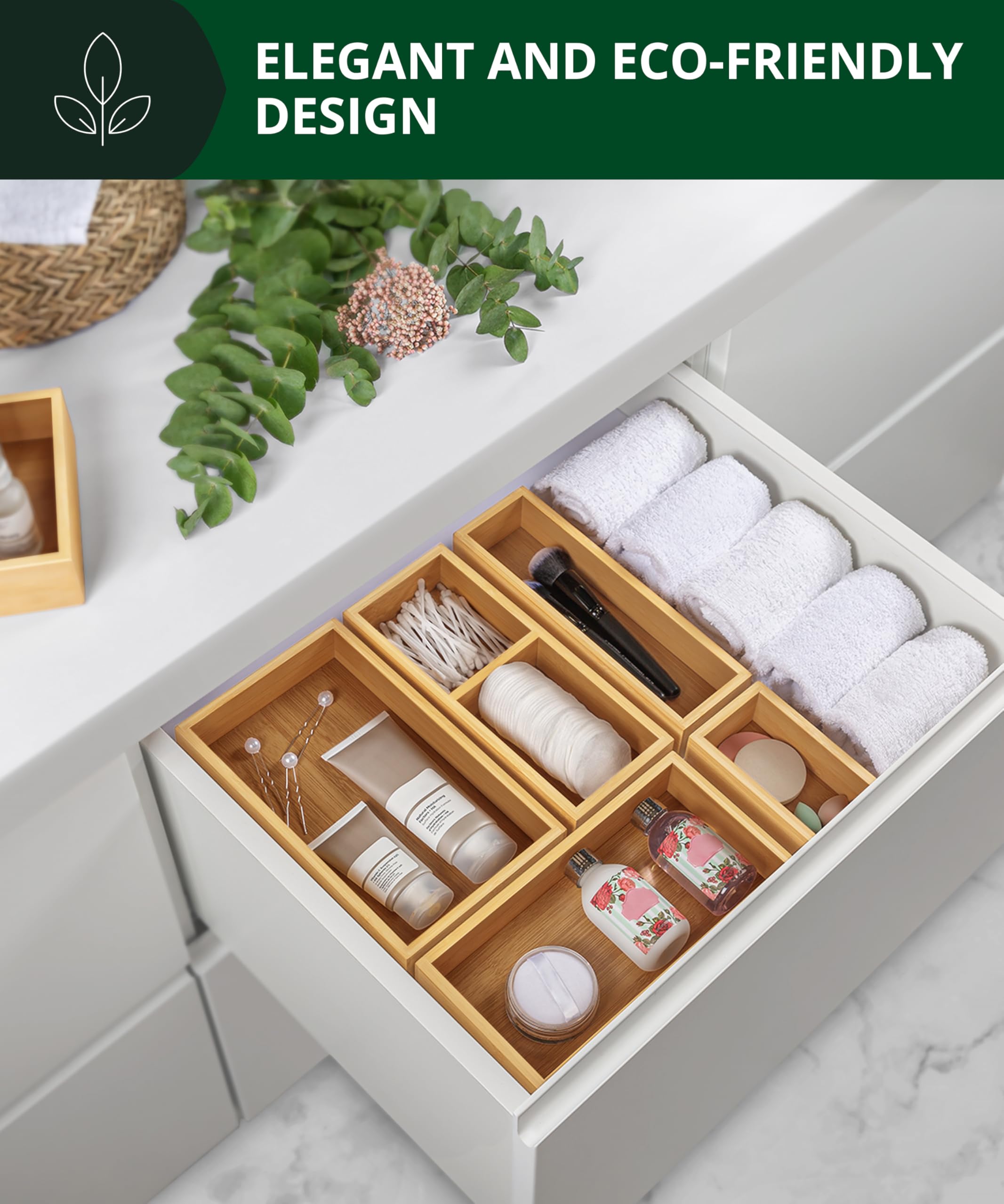 Royal Craft Wood office supplies tray keeps pencils and clips organized.
