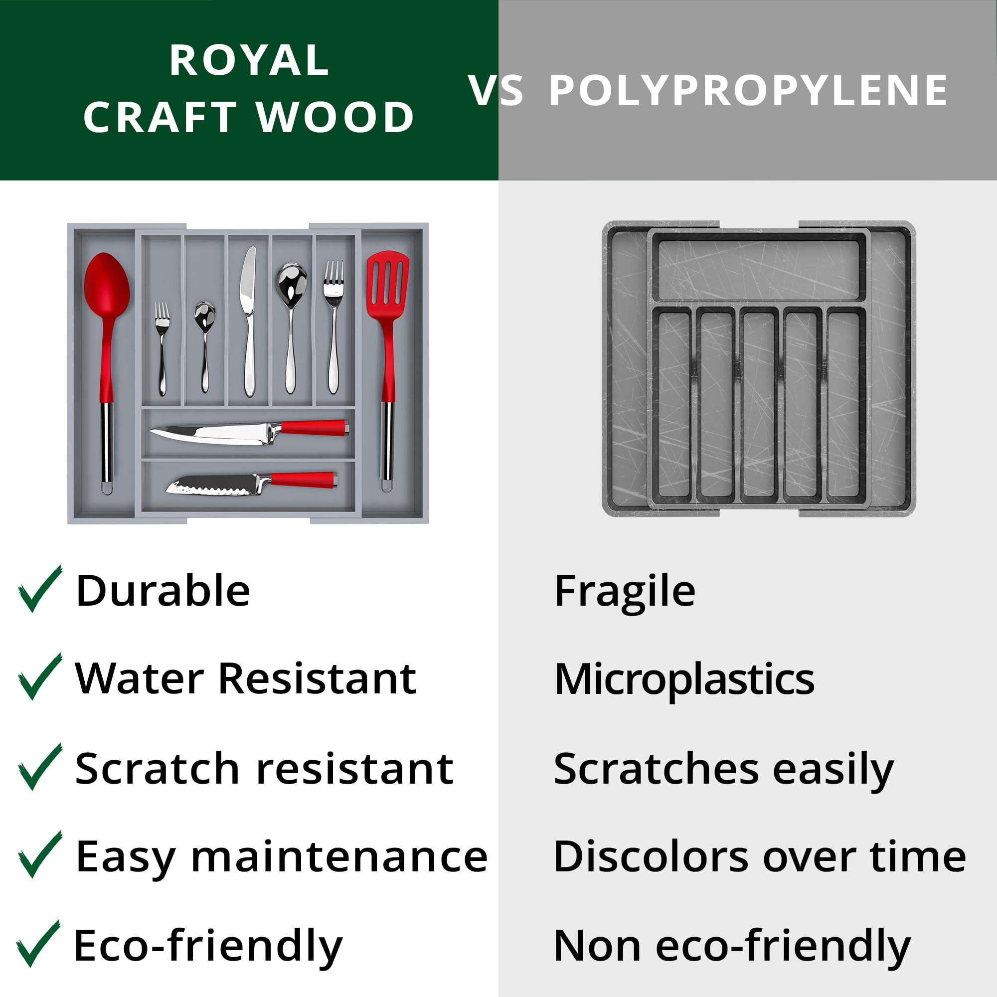 ROYAL CRAFT WOOD silverware tray fits standard drawers for quick kitchen access