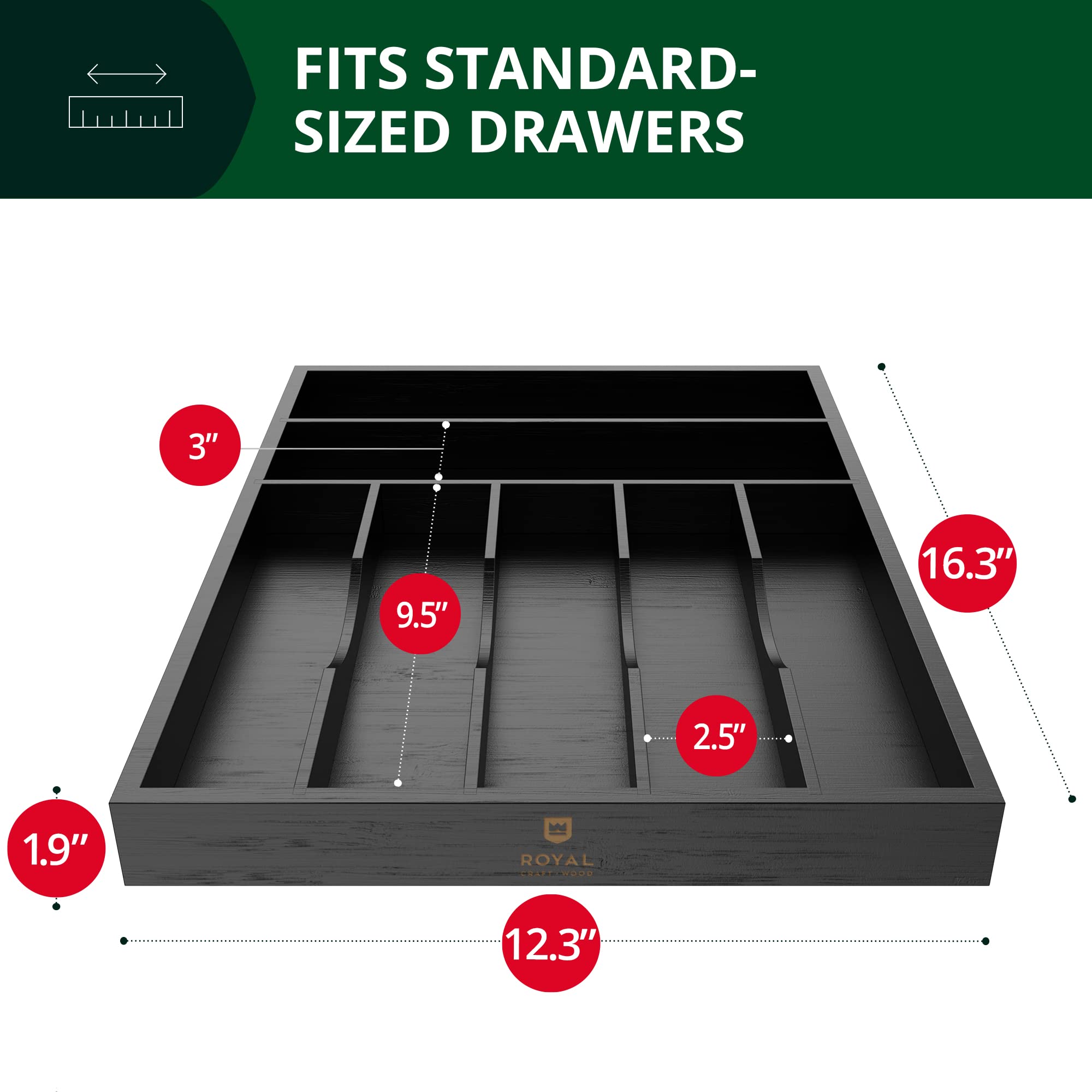 Royal Craft Wood silverware tray inside compartments keeps flatware neat.